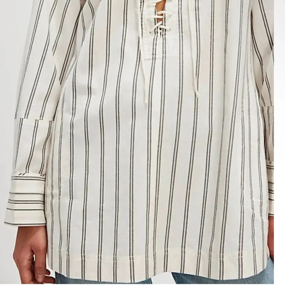 NWT Free People We The Free Lisbon Tunic Ivory Combo Lace Up Size Large